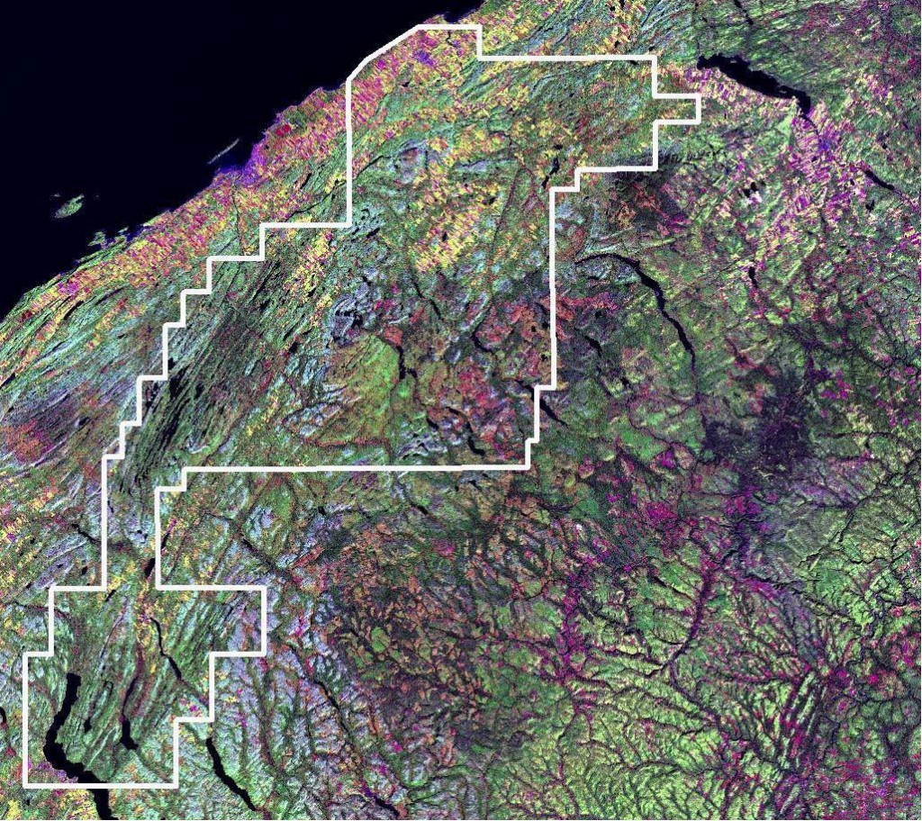 Zone étudiée en mars 2005 : Évaluation pétrolière de la région au sud de Rimouski par MIR Télédétection Inc et Paul Laroche consultant